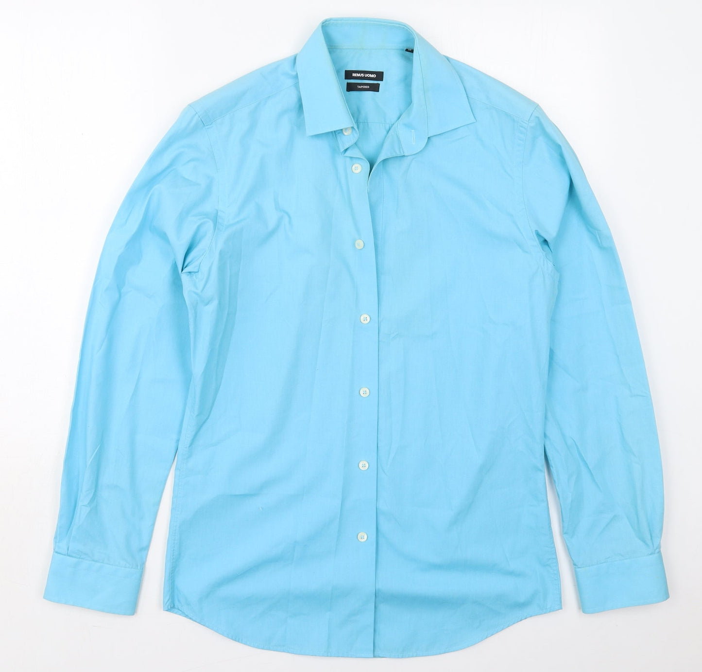 Remus Uomo Mens Blue  Polyester  Button-Up Size 15 Collared Button