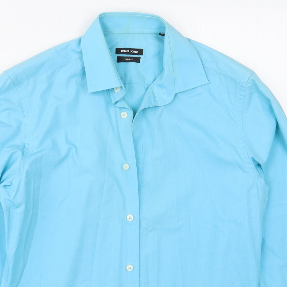 Remus Uomo Mens Blue  Polyester  Button-Up Size 15 Collared Button