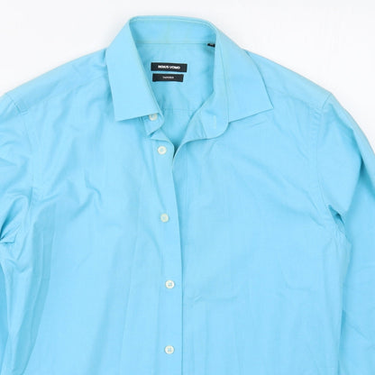 Remus Uomo Mens Blue  Polyester  Button-Up Size 15 Collared Button