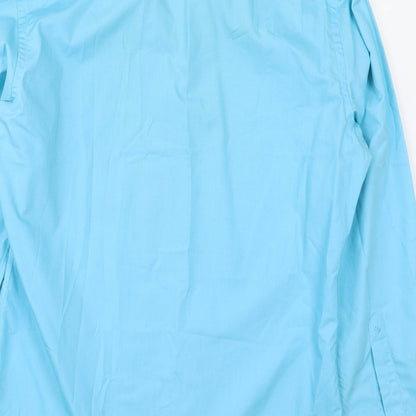 Remus Uomo Mens Blue  Polyester  Button-Up Size 15 Collared Button