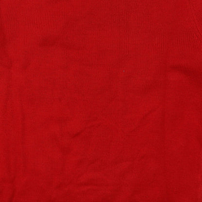 Cedar Wood State Mens Red Crew Neck  Acrylic Pullover Jumper Size M   - Ho Ho Ho Snowman