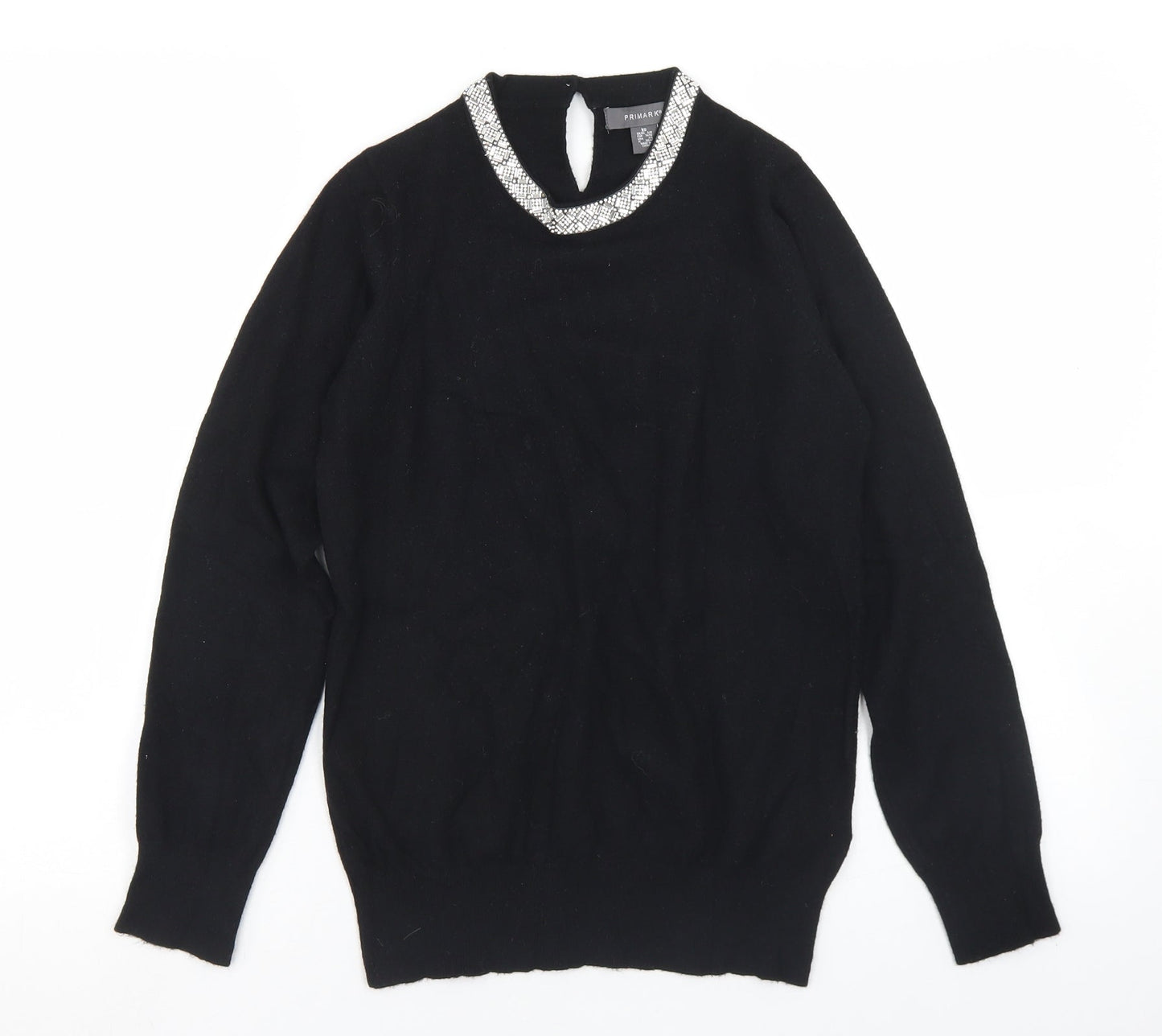 Primark Womens Black Round Neck  Viscose Pullover Jumper Size 6