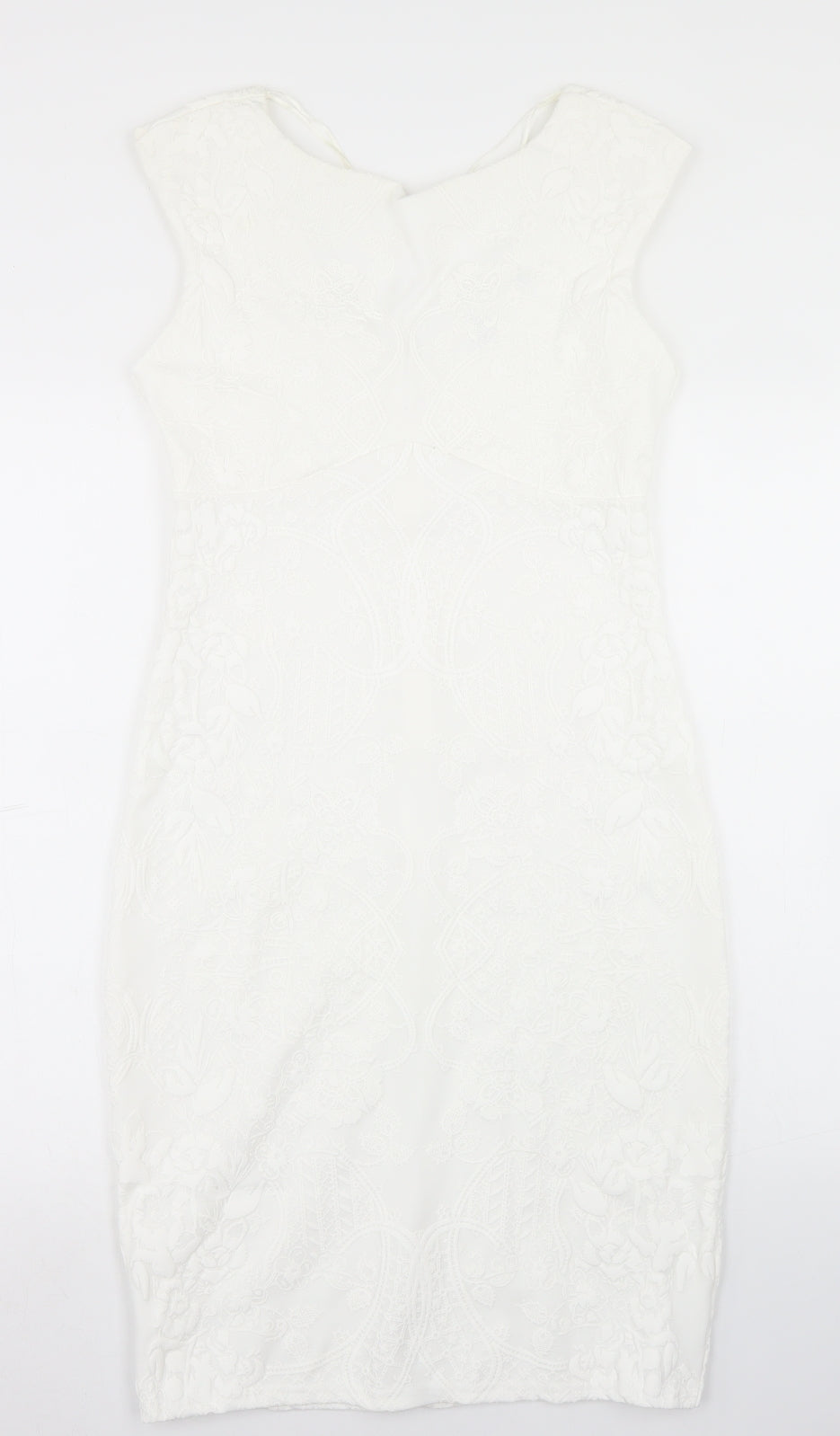 Jane Norman Womens White  Polyester Pencil Dress  Size 10  Round Neck Zip