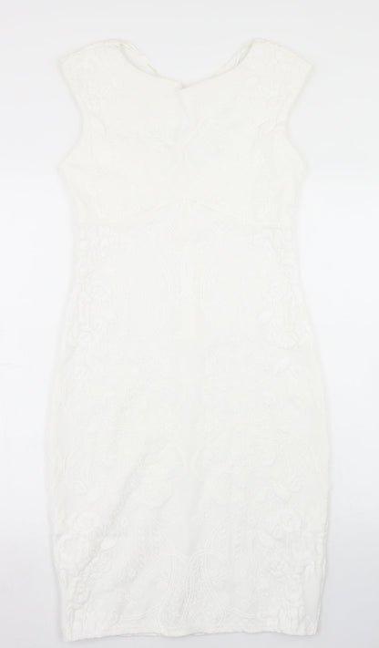 Jane Norman Womens White  Polyester Pencil Dress  Size 10  Round Neck Zip