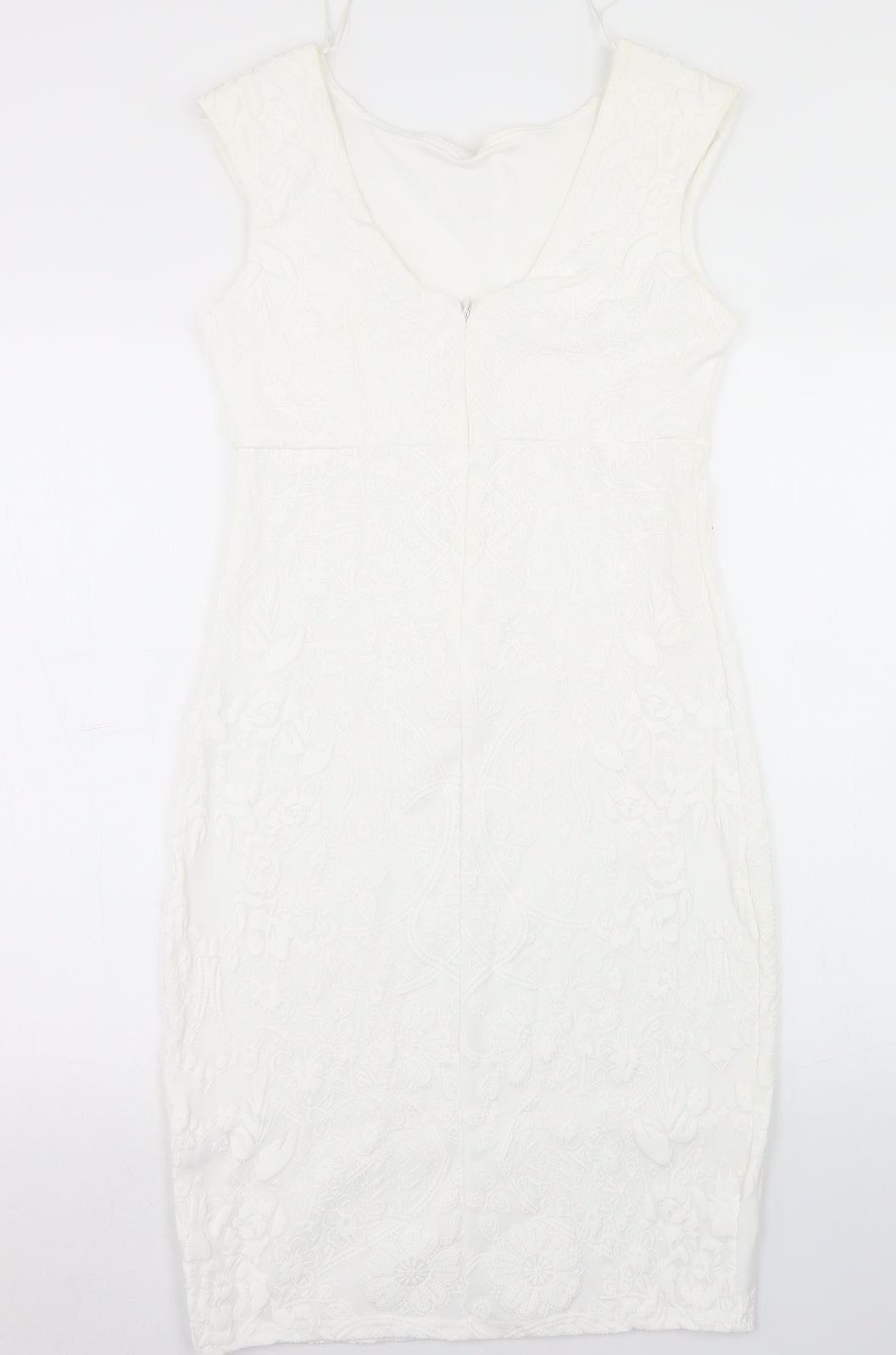 Jane Norman Womens White  Polyester Pencil Dress  Size 10  Round Neck Zip