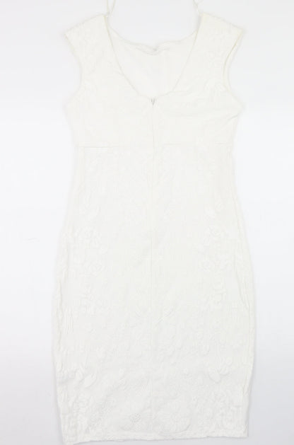 Jane Norman Womens White  Polyester Pencil Dress  Size 10  Round Neck Zip