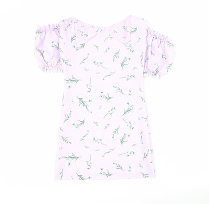 Boohoo Womens Purple Floral Polyester Bodycon  Size 6  Sweetheart Pullover