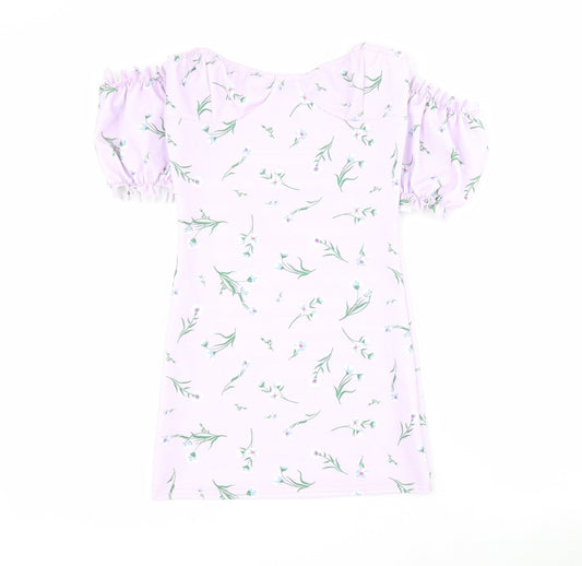 Boohoo Womens Purple Floral Polyester Bodycon  Size 6  Sweetheart Pullover