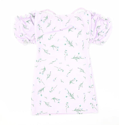 Boohoo Womens Purple Floral Polyester Bodycon  Size 6  Sweetheart Pullover