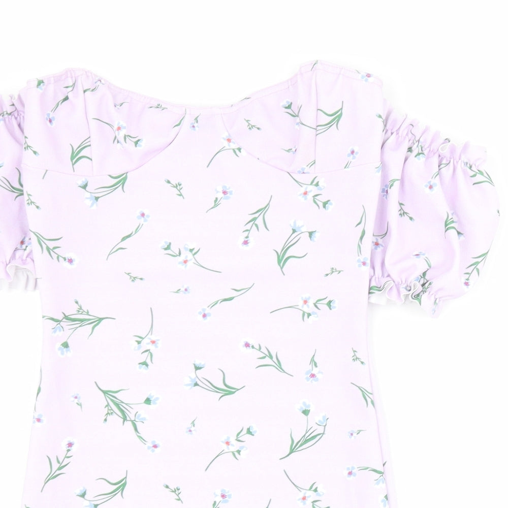 Boohoo Womens Purple Floral Polyester Bodycon  Size 6  Sweetheart Pullover