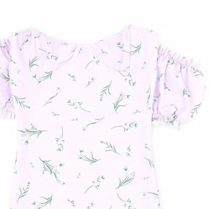 Boohoo Womens Purple Floral Polyester Bodycon  Size 6  Sweetheart Pullover
