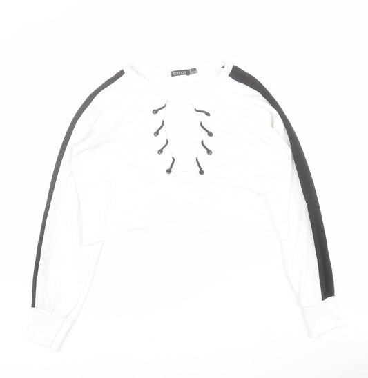 Boohoo Womens White Colourblock Polyester Pullover Sweatshirt Size 10  Pullover - Cropped
