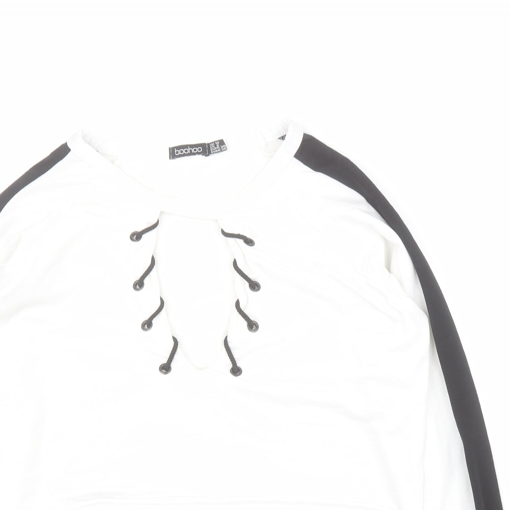 Boohoo Womens White Colourblock Polyester Pullover Sweatshirt Size 10  Pullover - Cropped