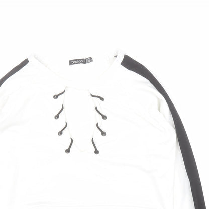 Boohoo Womens White Colourblock Polyester Pullover Sweatshirt Size 10  Pullover - Cropped