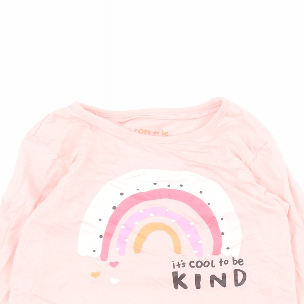 Matalan Baby Pink Houndstooth 100% Cotton Basic T-Shirt Size 12-18 Months Round Neck Pullover - Rainbow
