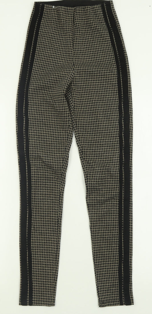 Stradivarius Womens Brown Plaid Polyester Trousers  Size 4 L28 in Regular