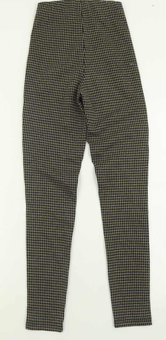 Stradivarius Womens Brown Plaid Polyester Trousers  Size 4 L28 in Regular