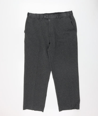 F&F Mens Grey Herringbone Polyester Trousers  Size 36 in L29 in Regular Zip