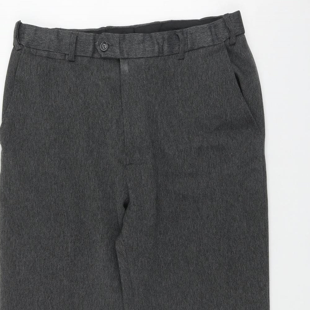 F&F Mens Grey Herringbone Polyester Trousers  Size 36 in L29 in Regular Zip