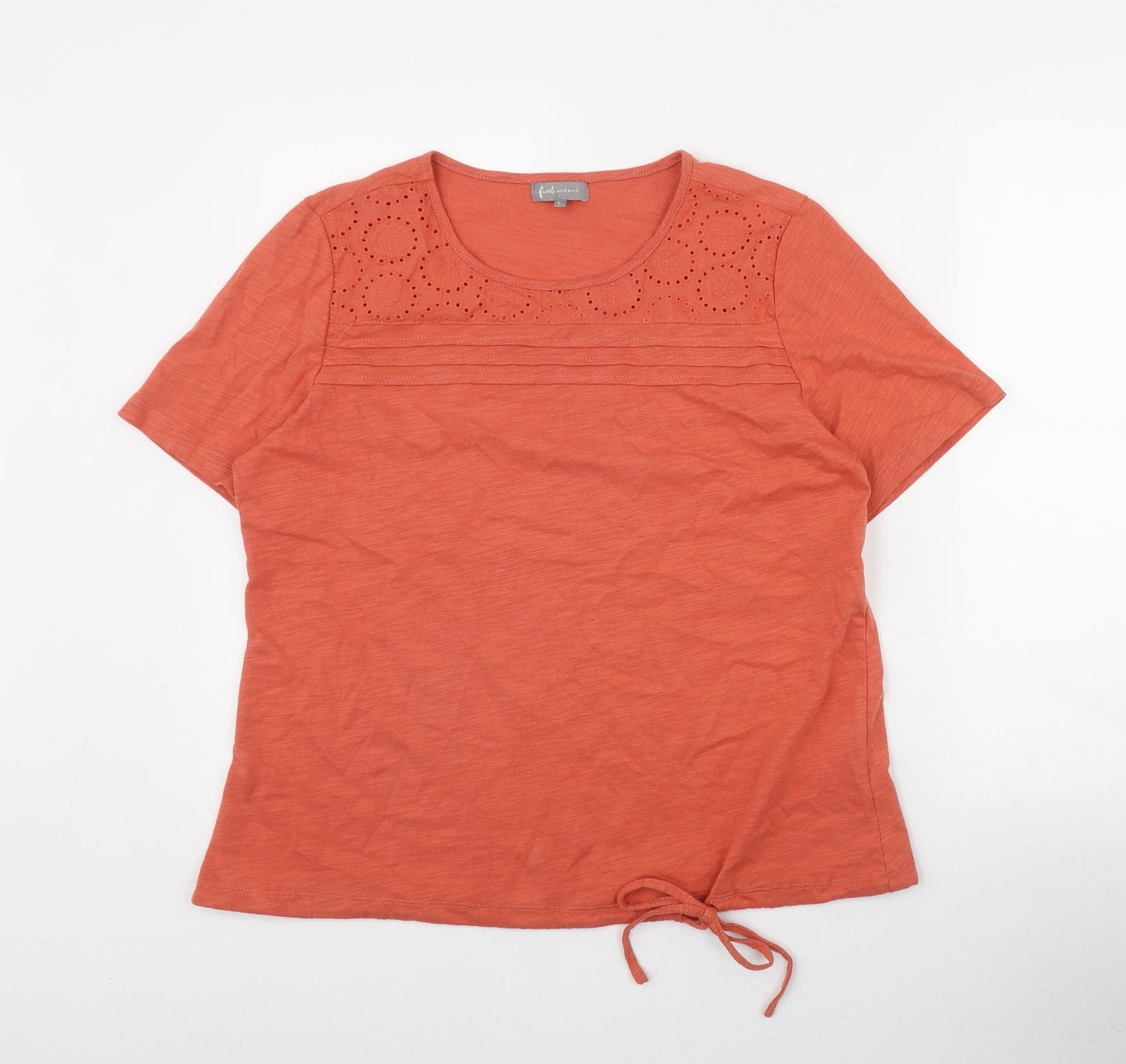 First Avenue Womens Orange  Cotton Basic T-Shirt Size L Round Neck
