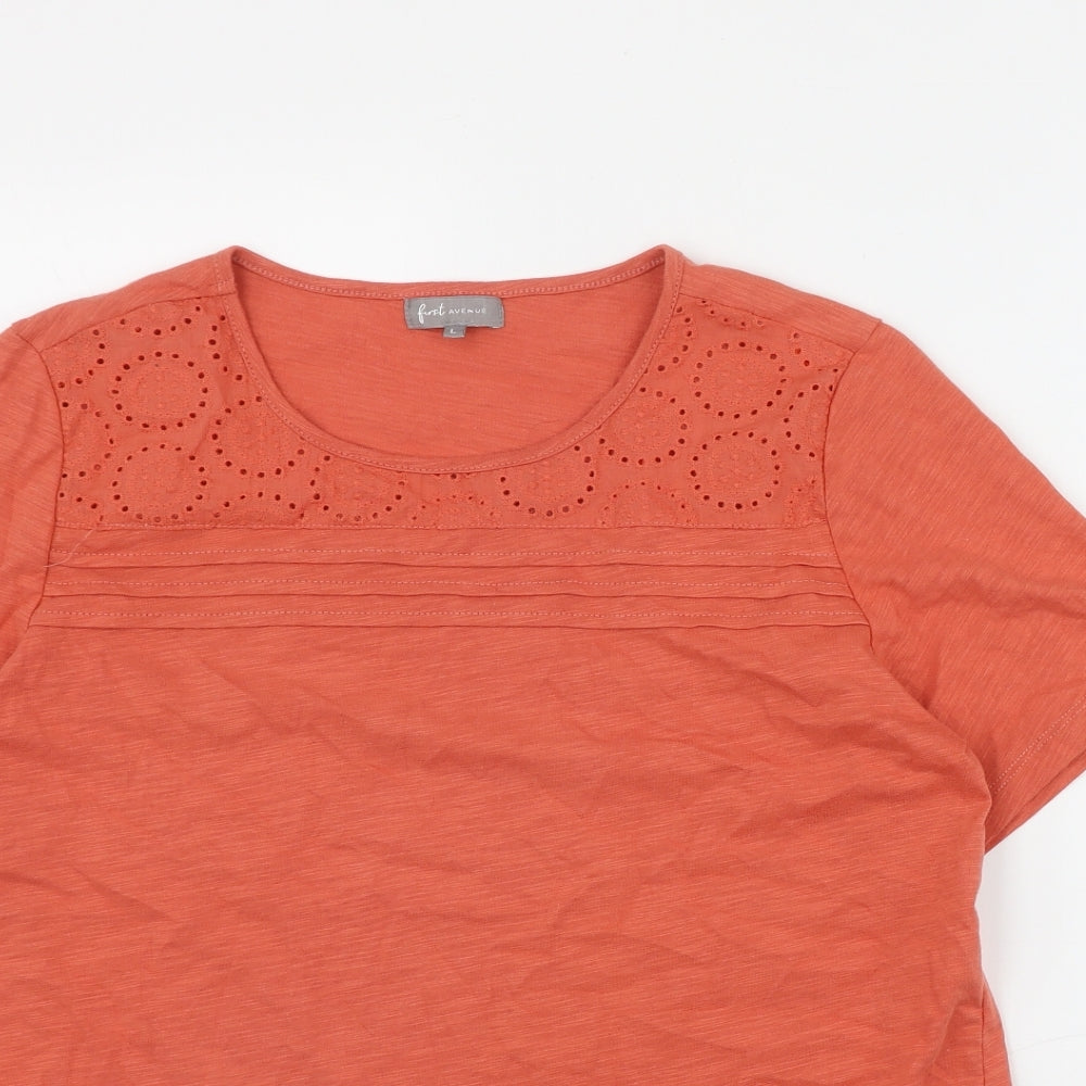 First Avenue Womens Orange  Cotton Basic T-Shirt Size L Round Neck