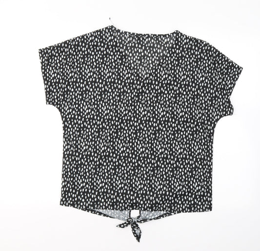 Papaya Womens Black Polka Dot Polyester Basic T-Shirt Size 12 Round Neck - tie detail