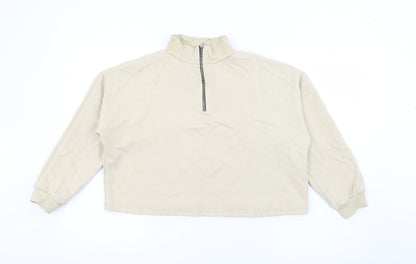 Boohoo Womens Beige High Neck  Cotton Pullover Jumper Size 14