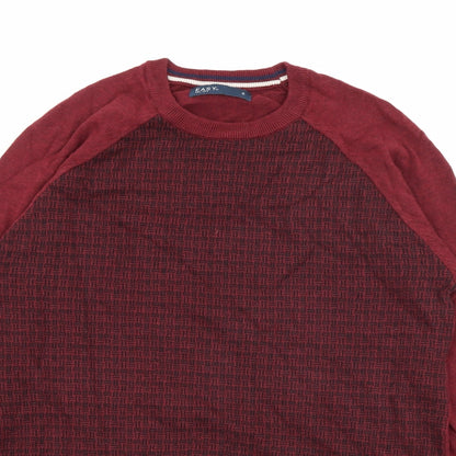 Easy Mens Red Crew Neck Geometric Cotton Pullover Jumper Size S