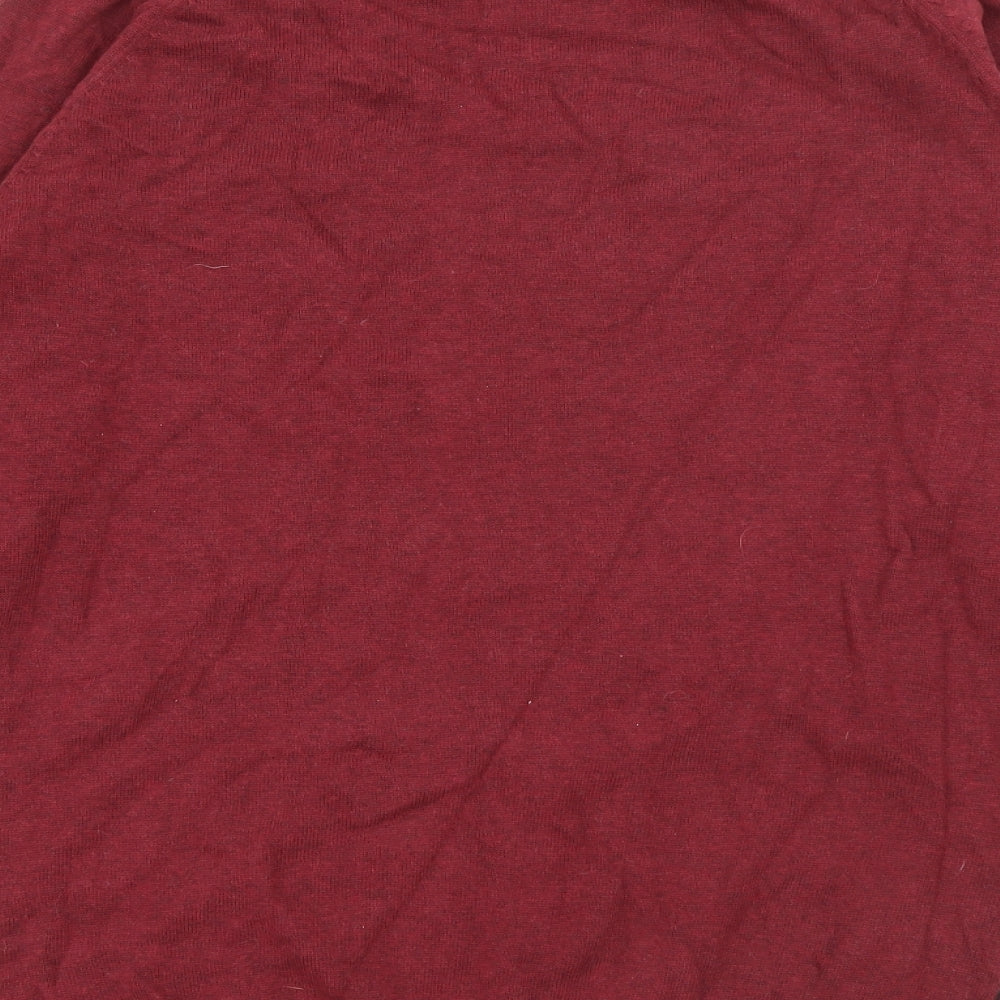 Easy Mens Red Crew Neck Geometric Cotton Pullover Jumper Size S