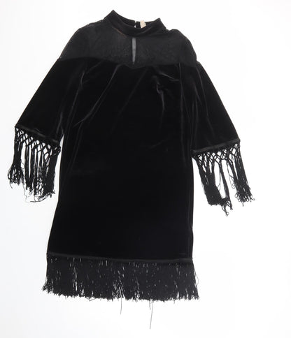 H&M Womens Black  Polyester Shift  Size 8  Mock Neck Button