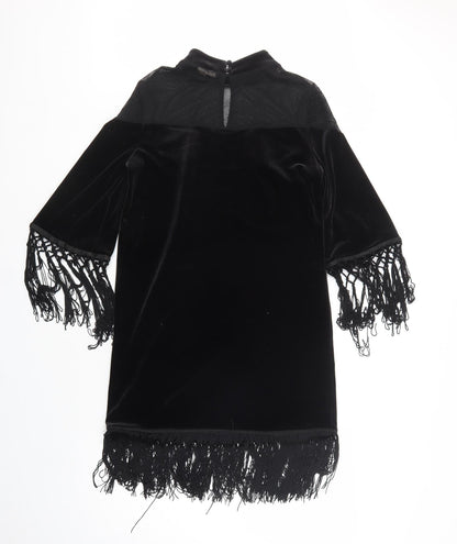 H&M Womens Black  Polyester Shift  Size 8  Mock Neck Button