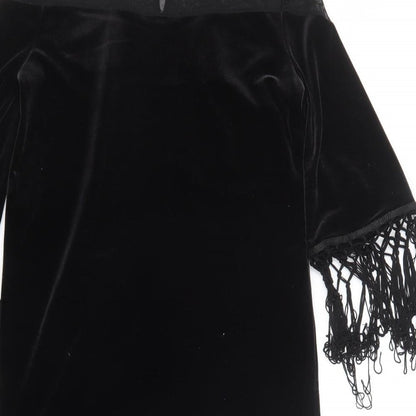 H&M Womens Black  Polyester Shift  Size 8  Mock Neck Button