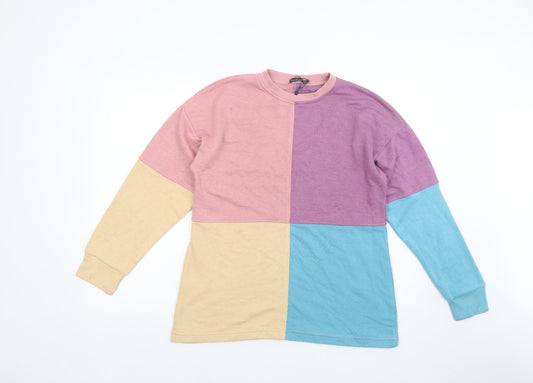 Boohoo Womens Multicoloured Colourblock Polyester Pullover Sweatshirt Size 10  Pullover