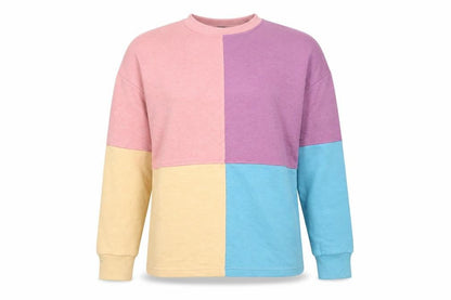 Front view of Boohoo women’s multicoloured colourblock polyester pullover sweatshirt, size UK 10, pullover