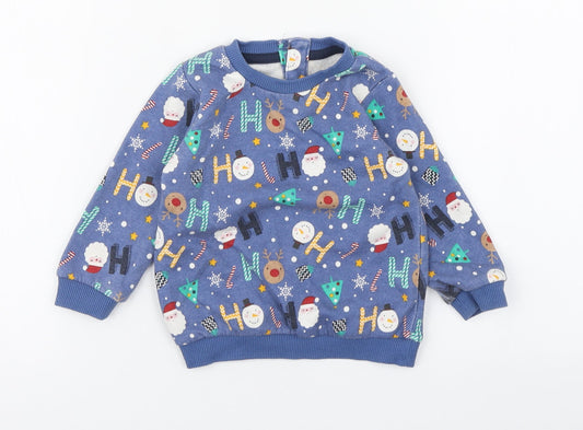 Matalan Boys Multicoloured Geometric Polyester Pullover Jumper Size 6-9 Months  Button - Christmas