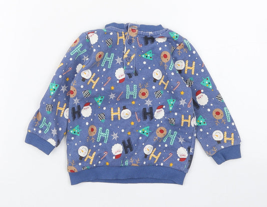 Matalan Boys Multicoloured Geometric Polyester Pullover Jumper Size 6-9 Months Button - Christmas