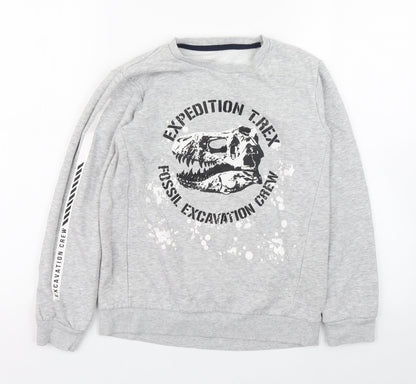 Nutmeg Girls Grey  Cotton Pullover Sweatshirt Size 9-10 Years  Pullover - T-Rex