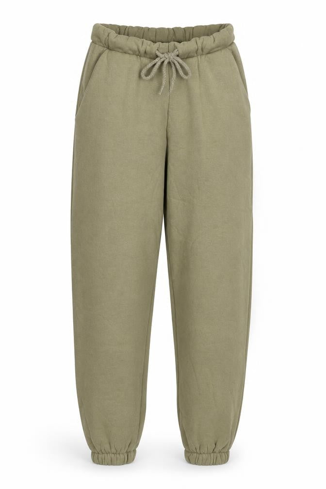 Front view of ASOS women’s green cotton jogger trousers, size UK 6, 25-inch leg regular drawstring