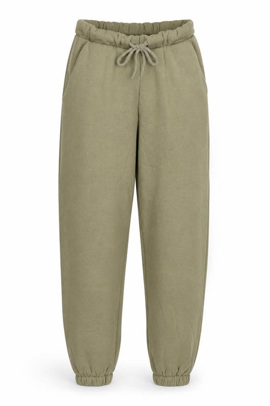 Front view of ASOS women’s green cotton jogger trousers, size UK 6, 25-inch leg regular drawstring