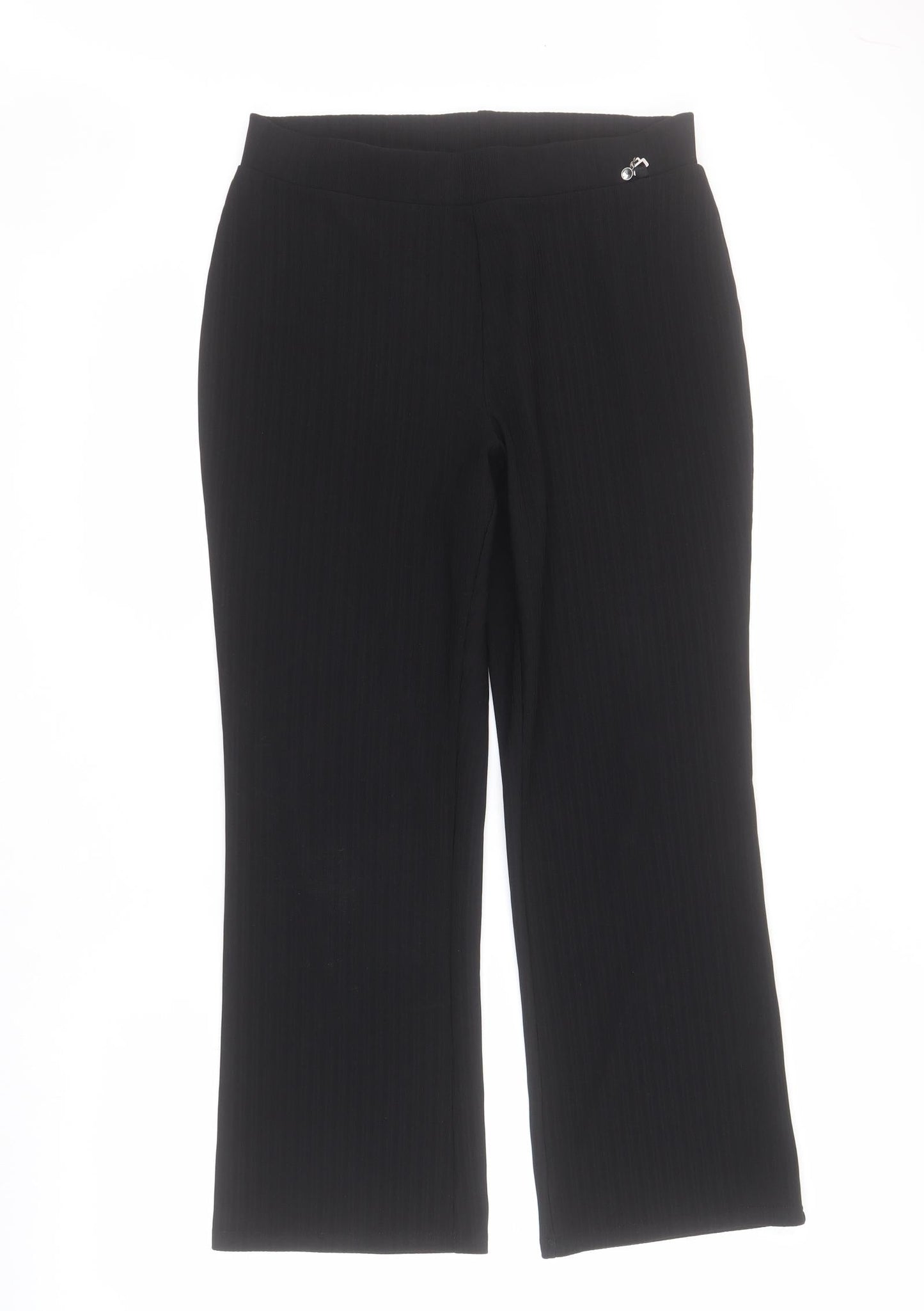 Matalan Womens Black  Polyester Cropped Trousers Size 12 L27 in Regular  - Ribbed