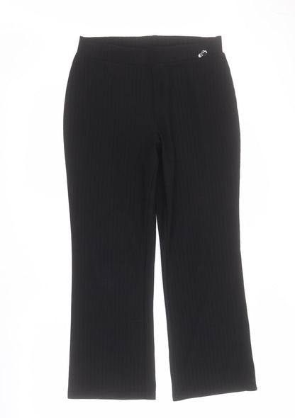 Matalan Womens Black  Polyester Cropped Trousers Size 12 L27 in Regular  - Ribbed