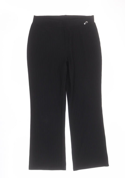 Matalan Womens Black  Polyester Cropped Trousers Size 12 L27 in Regular  - Ribbed
