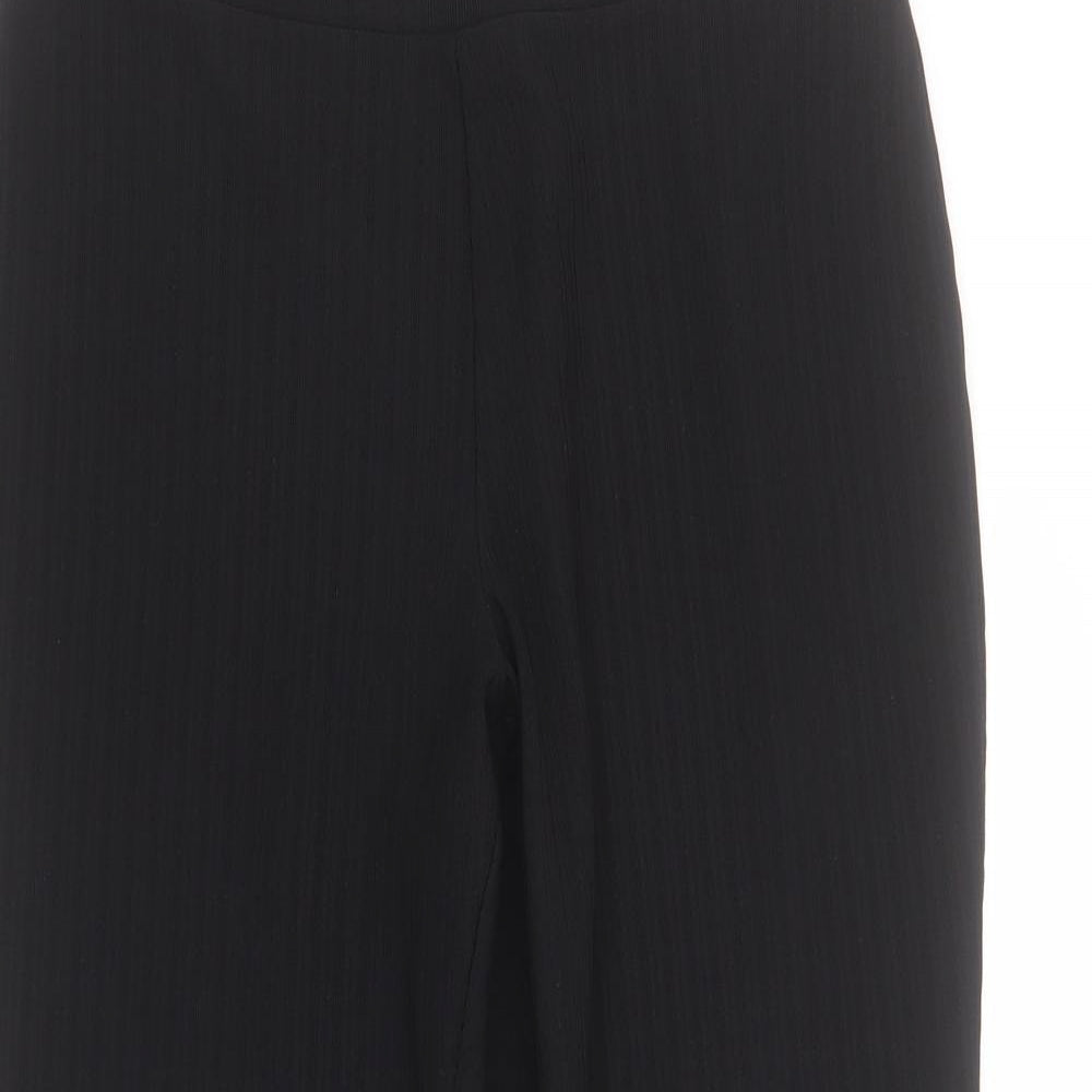 Matalan Womens Black  Polyester Cropped Trousers Size 12 L27 in Regular  - Ribbed