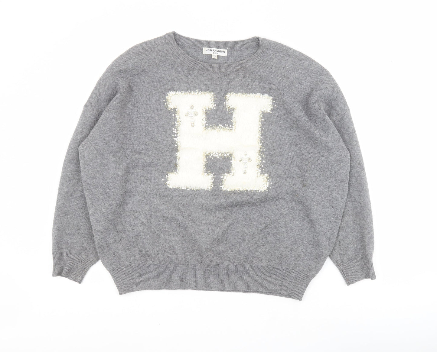 J&H Fashion Womens Grey Crew Neck  Polyester Pullover Jumper Size S   - H