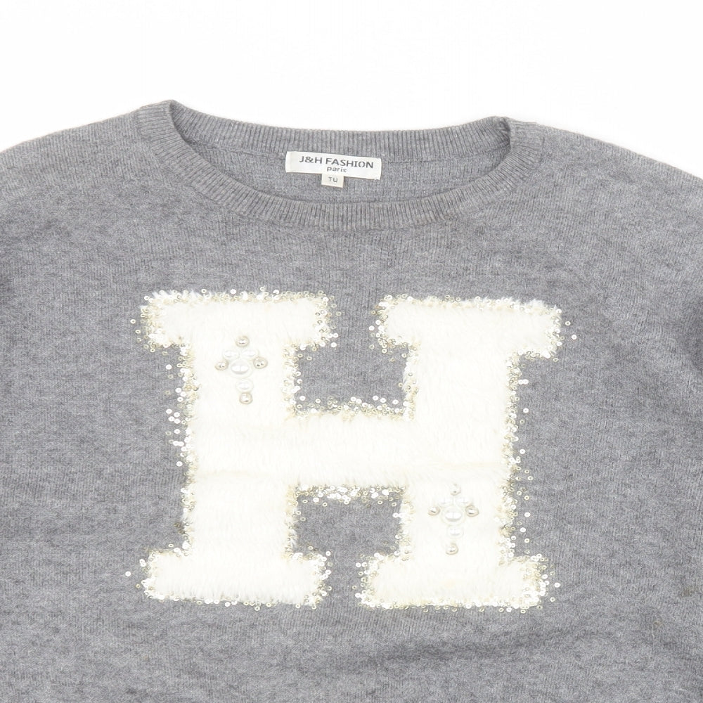 J&H Fashion Womens Grey Crew Neck  Polyester Pullover Jumper Size S   - H