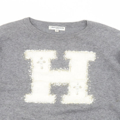 J&H Fashion Womens Grey Crew Neck  Polyester Pullover Jumper Size S   - H