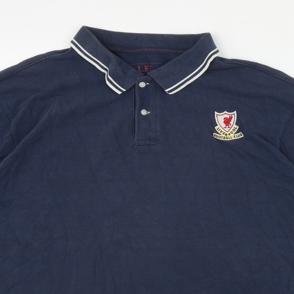 Liverpool FC Mens Blue  Cotton  Polo Size L Collared Button