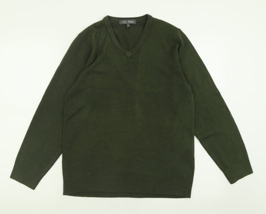 Marks and Spencer Mens Green V-Neck  Acrylic Pullover Jumper Size S