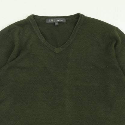 Marks and Spencer Mens Green V-Neck  Acrylic Pullover Jumper Size S