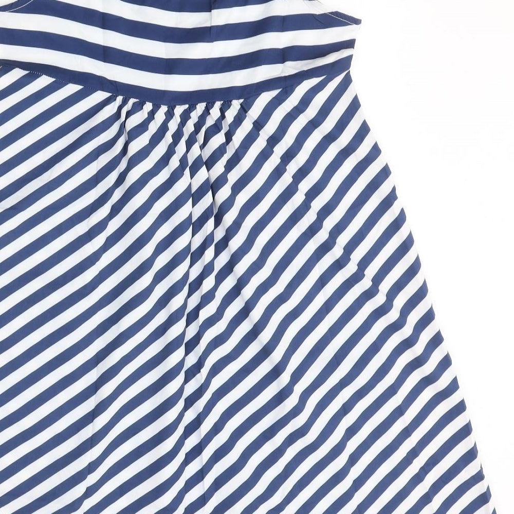 Preworn Womens Blue Striped Polyester Fit & Flare  Size M  Round Neck Pullover